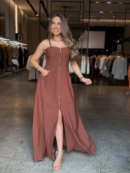 VESTIDO LONGO ZÍPER BIA CORES